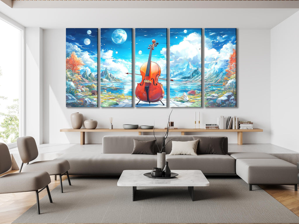 Cello wandkunst landschap canvas print muziekinstrument kunstwerk muziekliefhebber cadeau cello decoratie slaapkamer muurdecoratie muzikant huis muurkunst