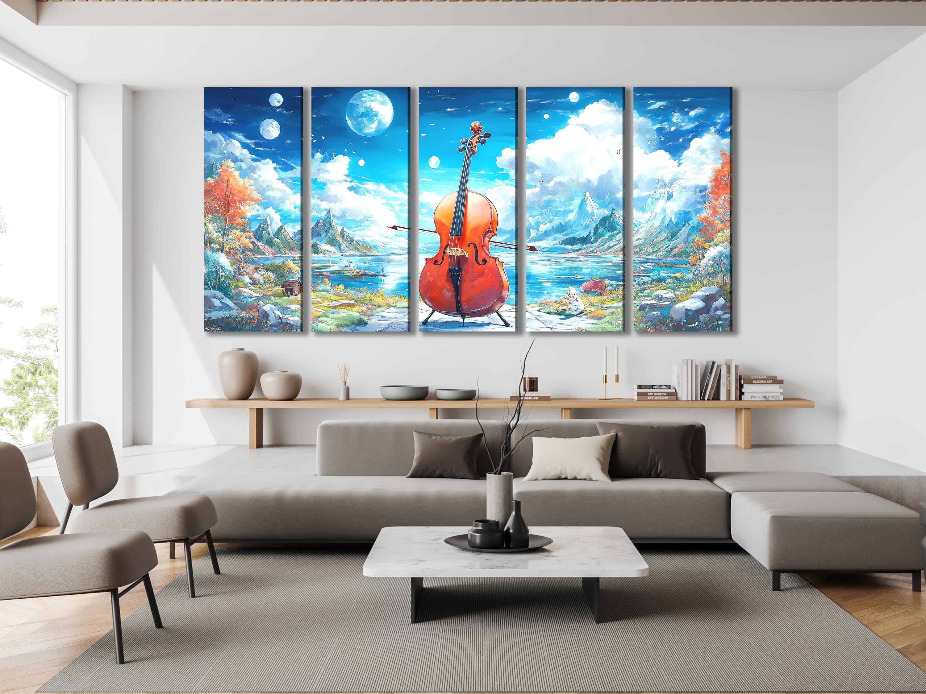 Cello wandkunst landschap canvas print muziekinstrument kunstwerk muziekliefhebber cadeau cello decoratie slaapkamer muurdecoratie muzikant huis muurkunst