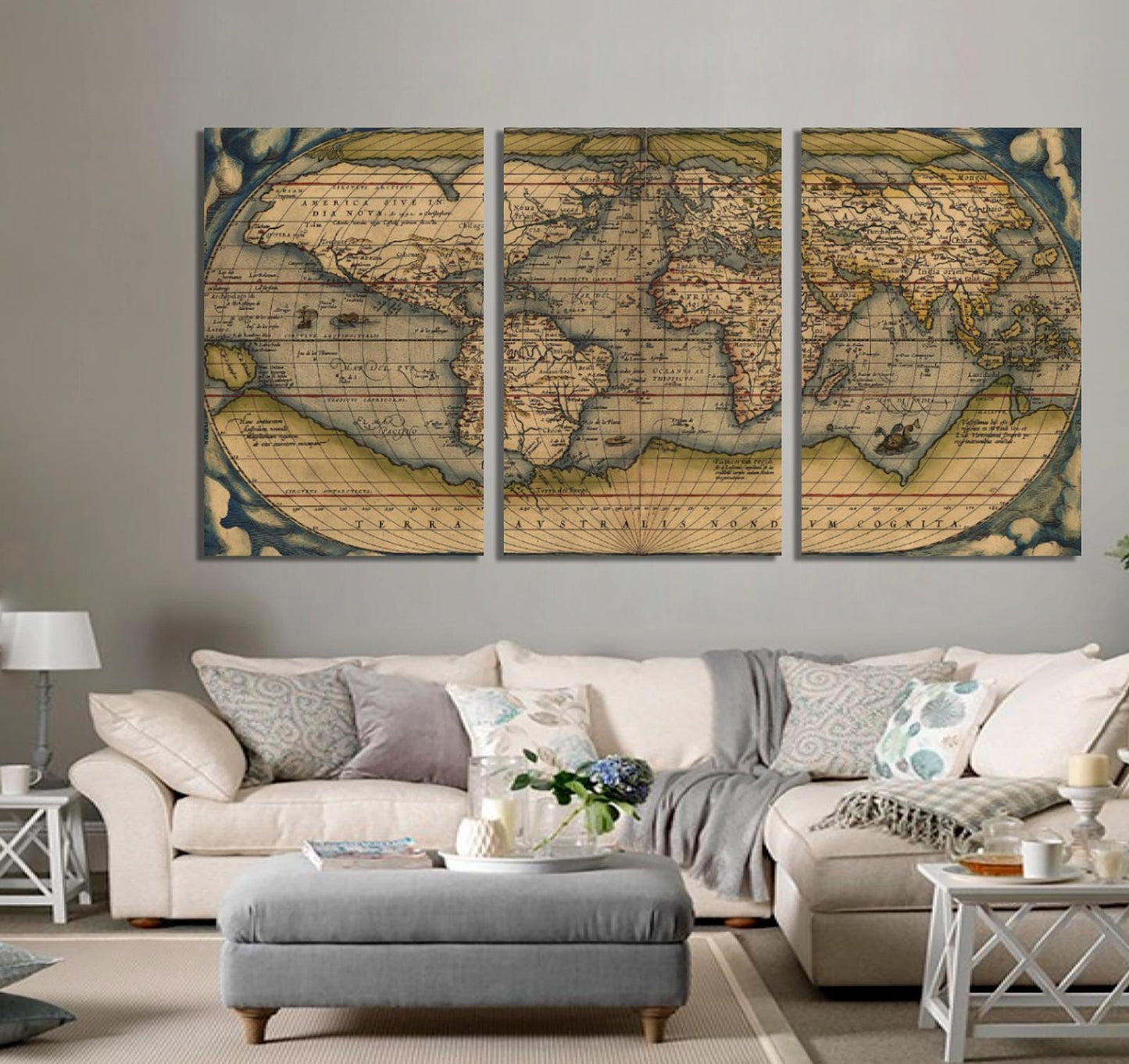 Vintage Weltkarte Wandkunst - Rustikale Büro-Wanddekoration, Weltkarte Leinwanddruck, extra große Wandkunst für Zuhause &amp; Büro Wanddekoration