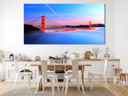 Captivating Golden Gate Bridge canvas print showcasing brilliant red towers against a pastel sky, offering an iconic painting that enhances contemporary cityscape artwork themes.