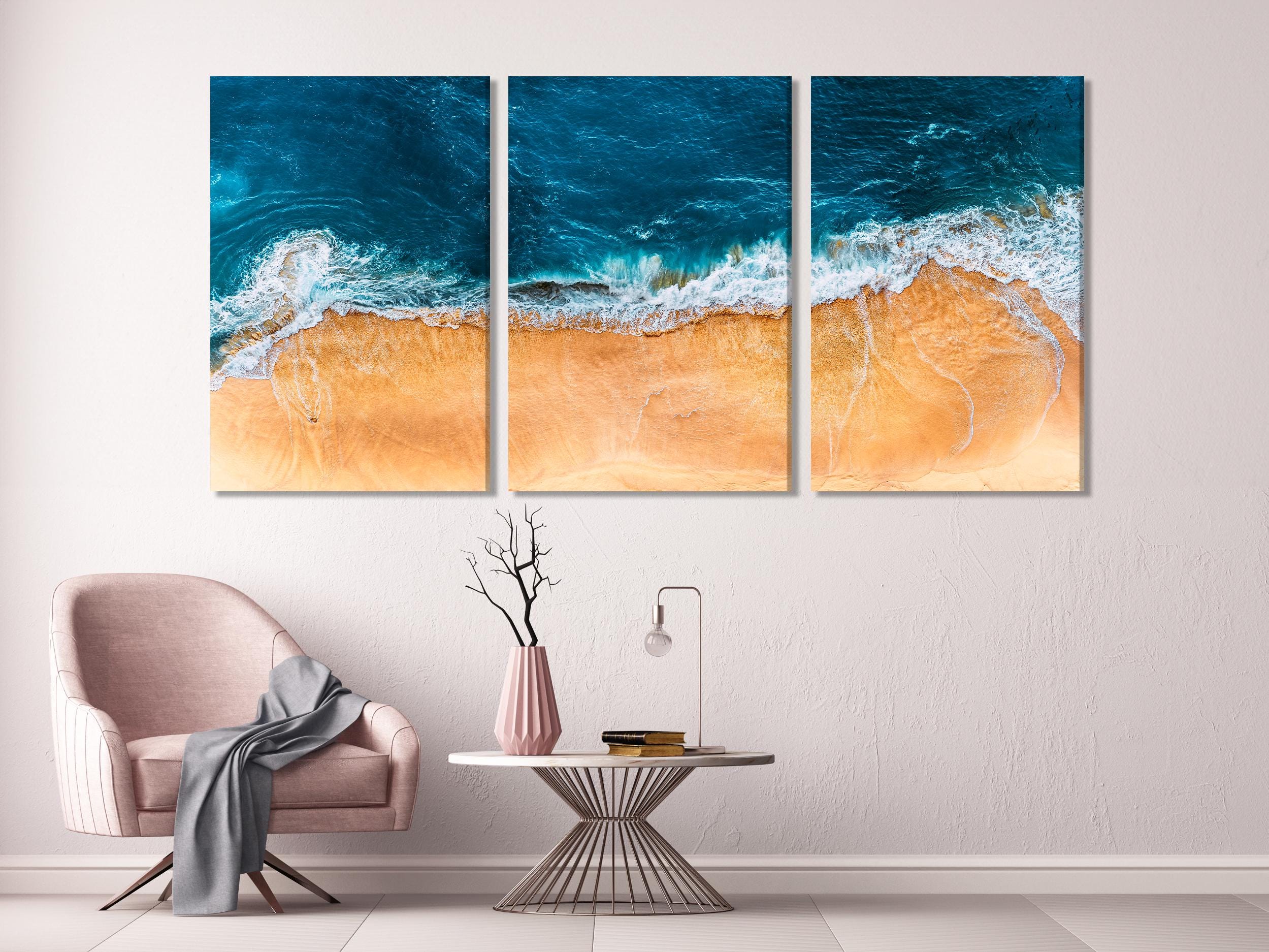 Sandy Beach Canvas Art – Beach Waves Art Print, Coastal Wall Decor, Seascape Art Print, Coastal Wall Art Summer Theme Gift, Beach Waves Art