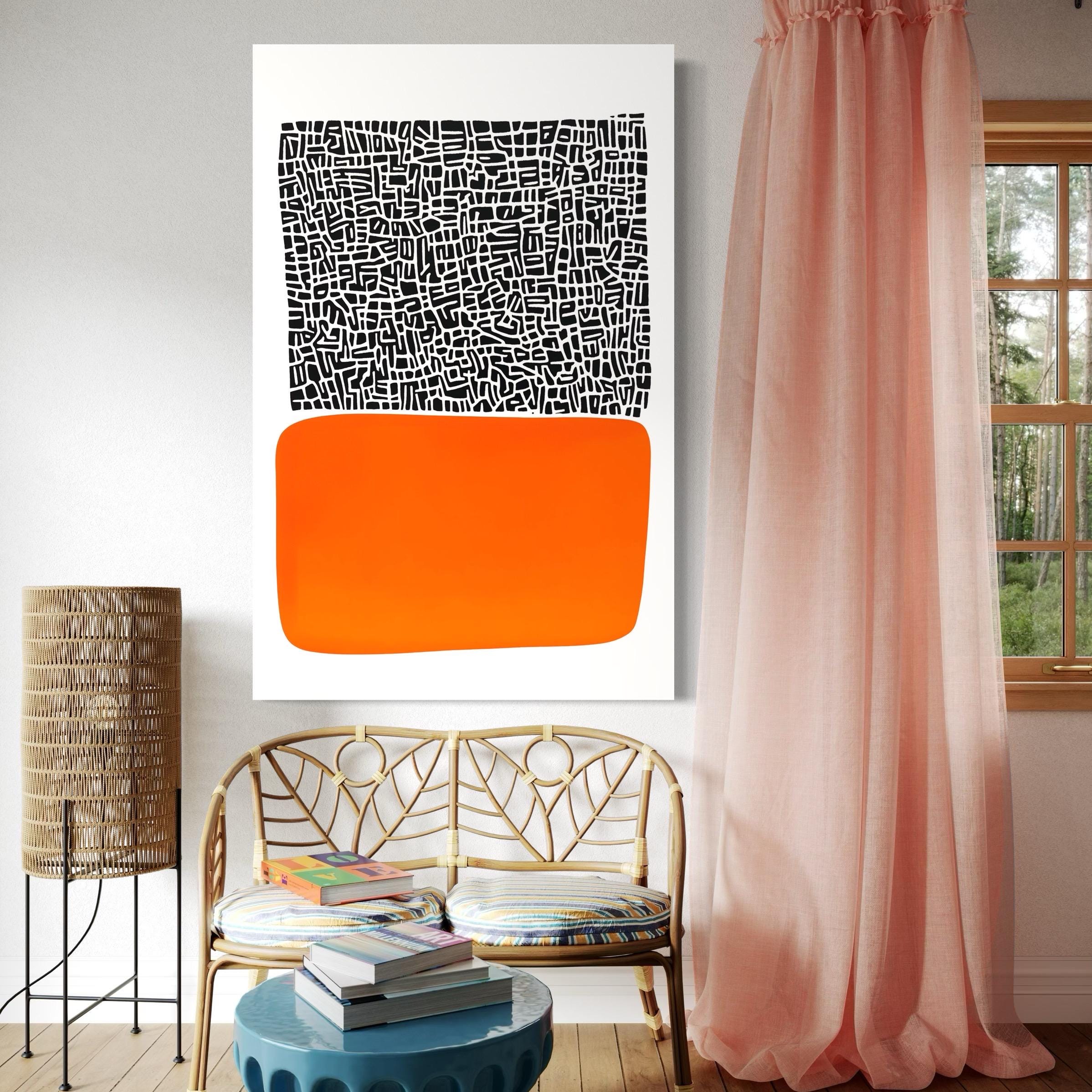 Abstract Print - Mid Century Modern Wall Art, Extra Large Abstract Canvas Print, Black and Orange Geometric Artwork, Birthday Gift for Mum