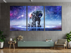 Astronaut in Space Canvas Wall Art, 3-Panel Galaxy Print, Futuristic Sci-Fi Decor, Modern Cosmic Landscape for Home or Office Wall Art