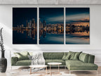 Dubai Skyline Canvas Print, Night Cityscape Wall Art, Marina Skyscrapers Reflection, Modern City Decor, Dubai Waterfront Scene, Urban Art