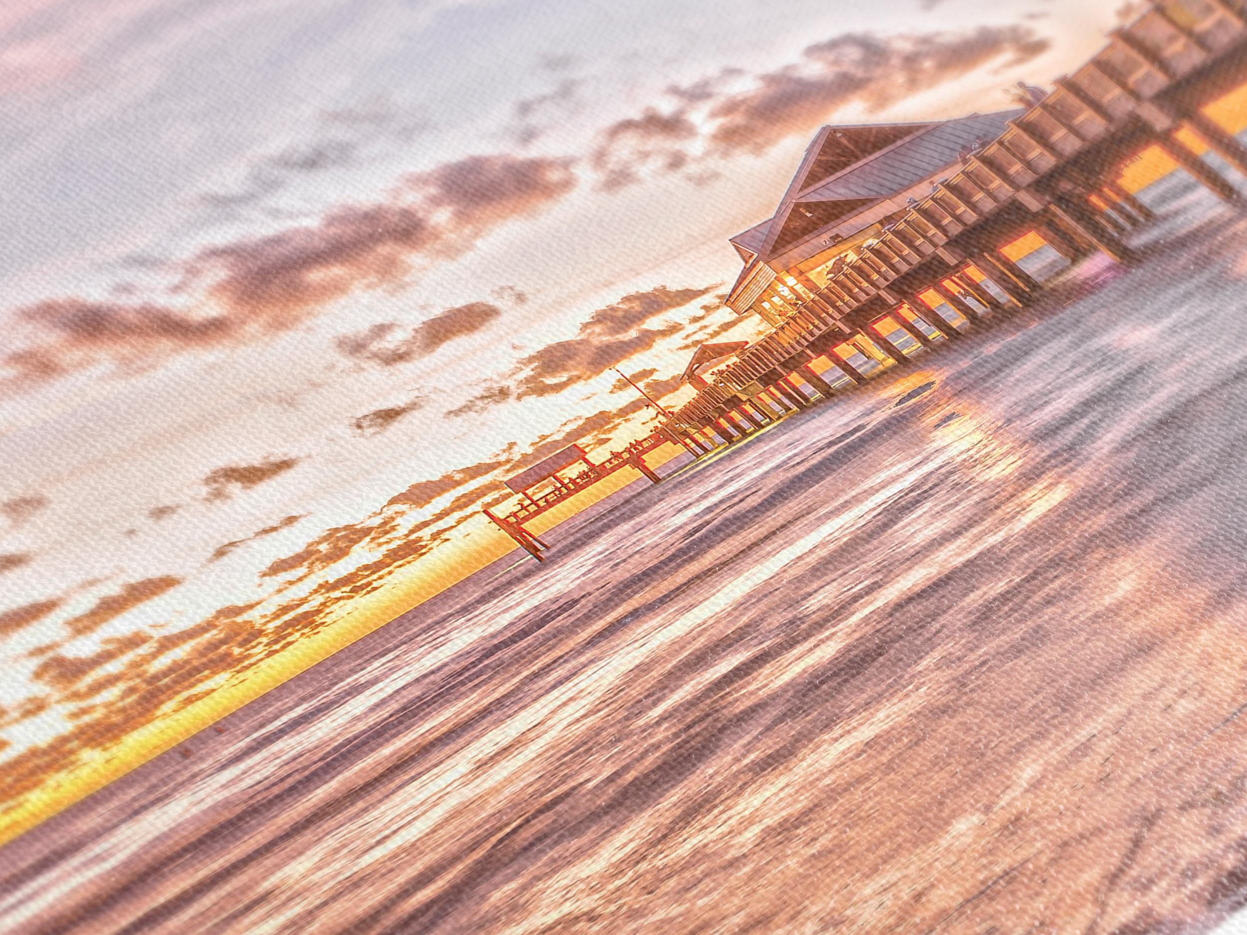 Large Clearwater Beach Pier Canvas Print, Florida Sunset Wall Art, Oversized Seascape Artwork, Ocean Pier Canvas Art for Coastal Home Decor