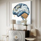 Abstract Brain Art - Neuroscience Wall Decor, Gold & Blue Brain Anatomy Canvas Print, Modern Science Artwork, Medical Office Wall Art