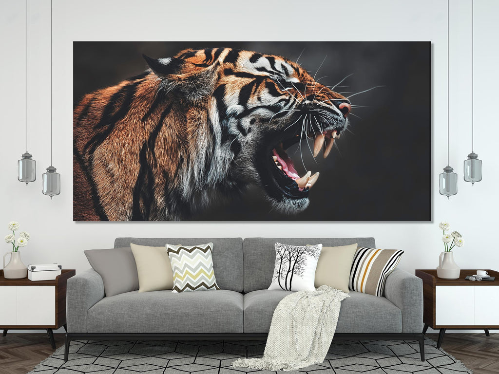 Roaring Tiger Canvas Art - Wildlife Wall Art, Large Tiger Canvas Print, Wild Tiger Canvas Art Print - Tiger Wall Art, Wildlife Artwork Print