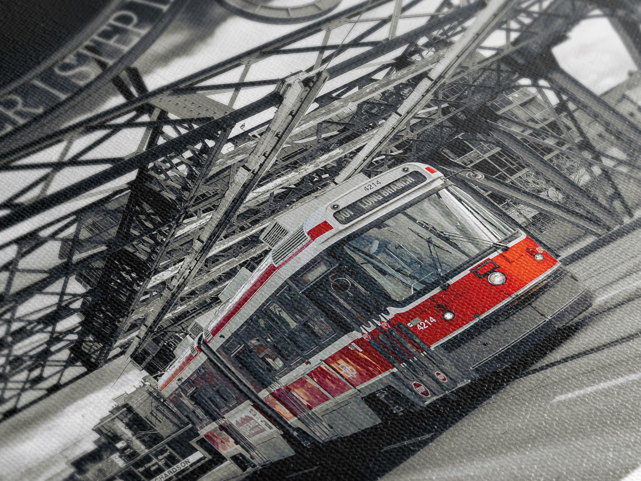 Toronto Canvas Art Extra Large Toronto Art at Queen Street Bridge Toronto Art Print Iconic Canadian Decor Red Toronto Streetcar Print