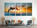Dolphin Canvas Art - Ocean Sunset Wall Art, Dolphin Wall Art, Dolphin Canvas Print, Dolphin in the Ocean Art Print, Dolphin Fine Art Print
