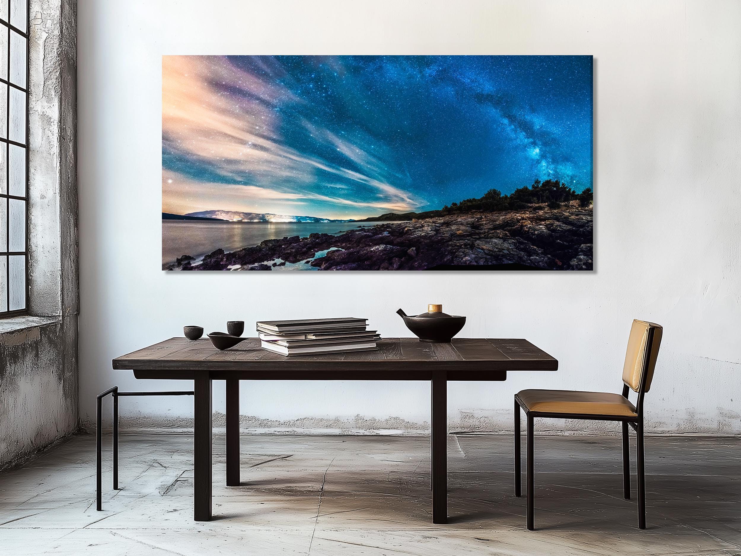 Milky Way Wall Art Night Sky Print Croatia Coast Painting Panoramic Landscape Canvas Art Starry Sky Wall Art Adriatic Sea Croatia Wall Decor