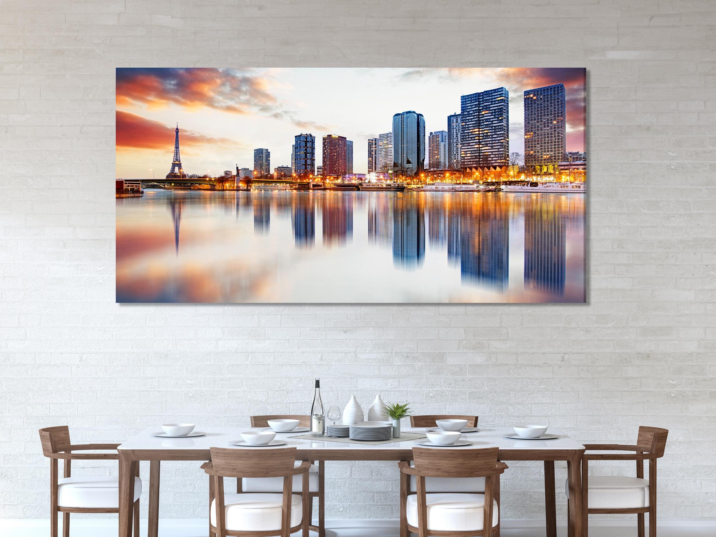 Paris Skyline Wall Art - Eiffel Tower Canvas Art, Oversized French Cityscape Art Print, Modern Paris Print for Bedroom Wall Decor