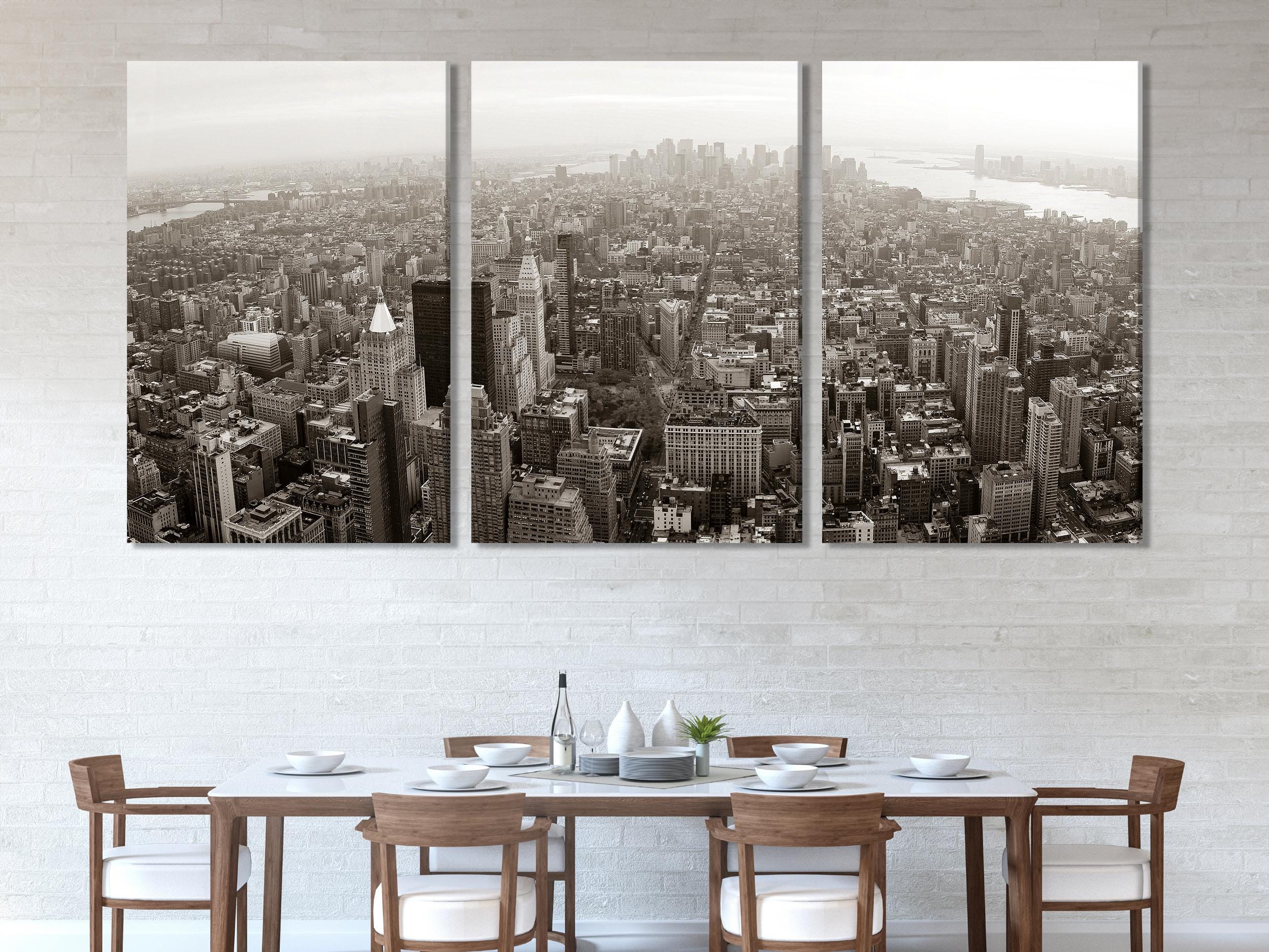 New York Cityscape Wall Art - Manhattan Skyline Canvas Print, Oversized Retro NYC Artwork, Vintage New York Fine Art for Modern Office Decor