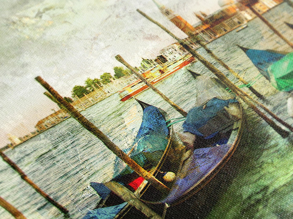 Stampa su tela con scena di barche in Italia e gondole veneziane, decorazione murale per soggiorno o ufficio, idea regalo ispirata ai viaggi
