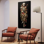 Skeleton Wall Art - Gothic Floral Skeleton Canvas Art, Gold Snake Artwork, Dark Surrealism Wall Decor, Baroque Wall Art Anatomy Canvas Print