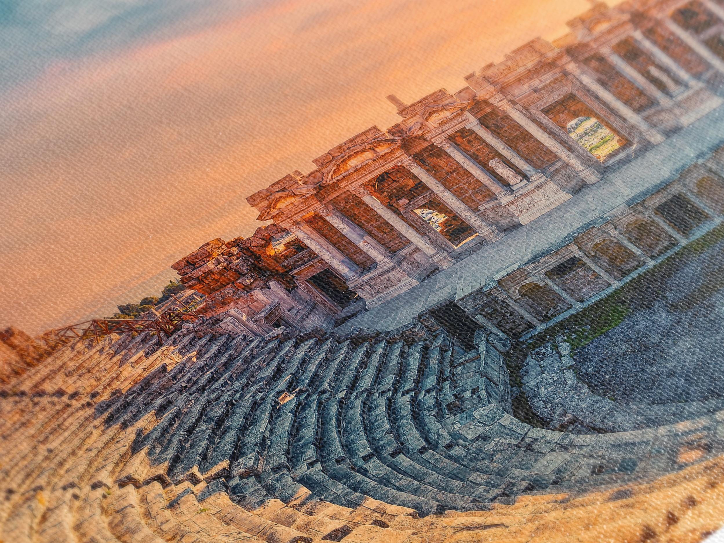 Hierapolis Amphitheater Canvas Print, Ancient Architecture Wall Art, Home Gift Idea, Sunset over Pamukkale, Large Turkish Heritage Decor,