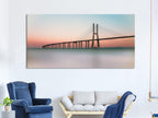 Vasco da Gama Bridge Canvas Print, Large Lisbon Wall Art, Minimalist Sunset Landscape, Modern European Architecture Artwork, Coastal Canvas