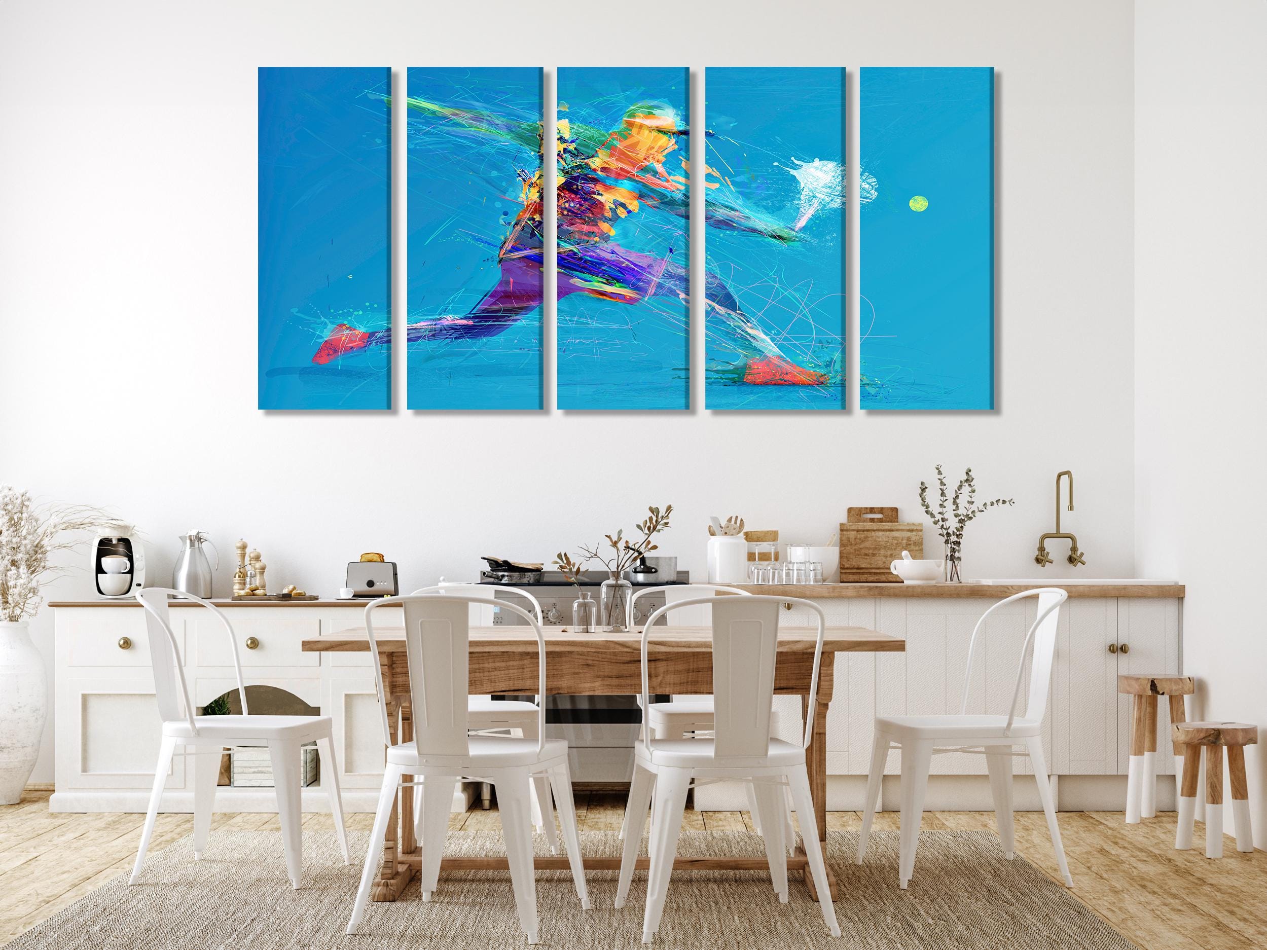 Abstract Tennis Wall Art - Vibrant Sports Artwork, Colorful Tennis Wall Decor, Large Tennis Player Painting, Modern Sports Room Decor Gift