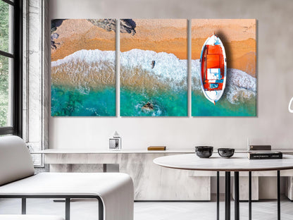 Aegean fishing boat aerial view canvas art