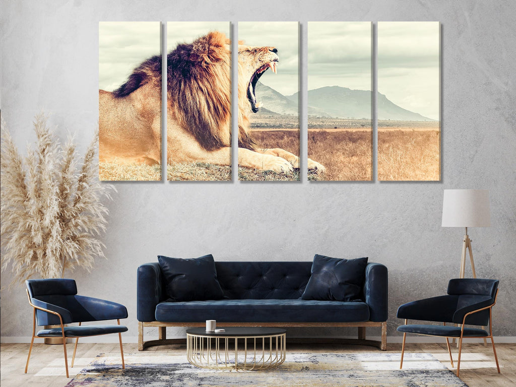 Lion Wall Art - Large Wildlife Canvas Print, Roaring Wild Lion Artwork, Oversized Lion Art Print, Modern Wildlife Wall Decor, Lion Art Gift