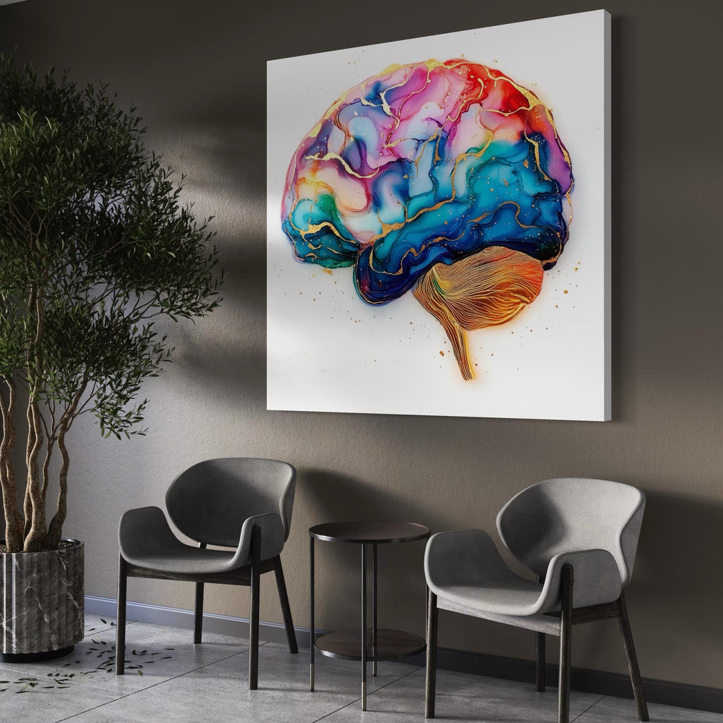 Brain Wall Art - Neuroscience Wall Decor, Abstract Brain Canvas Art, Modern Science Artwork, Medical Office Wall Art, Psychology Office Art
