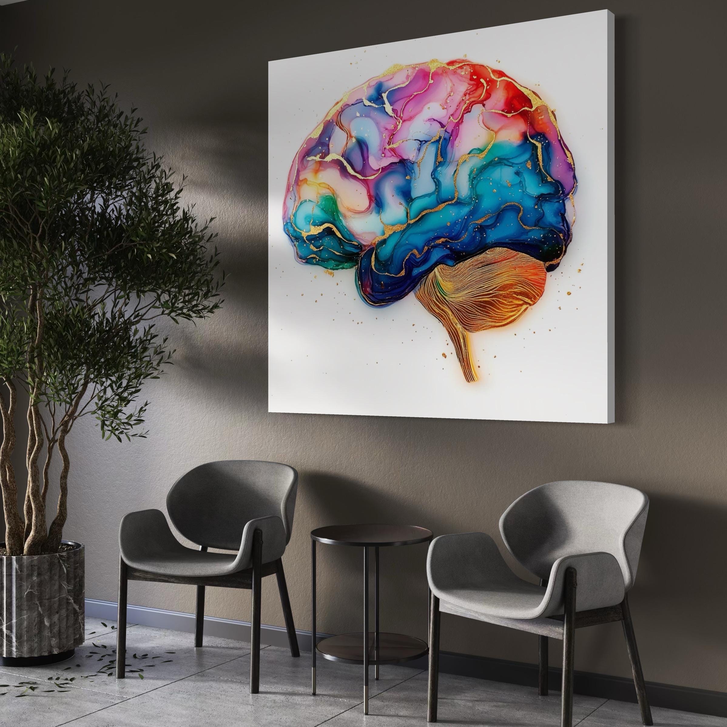 Brain Wall Art - Neuroscience Wall Decor, Abstract Brain Canvas Art, Modern Science Artwork, Medical Office Wall Art, Psychology Office Art