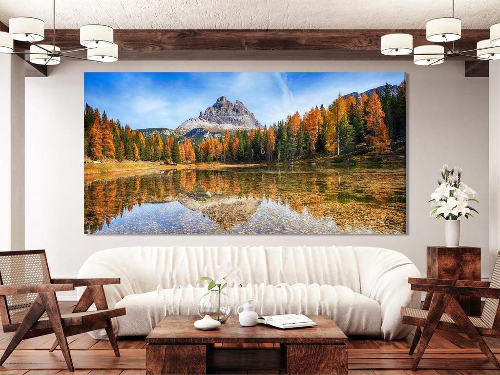 Italian Dolomites Print Autumn Landscape Wall Art Large Mountain Canvas Art Lake Canvas Print Nature Living Room Art Print Office Wall Decor