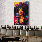 Woman & Wine Wall Art - Black Woman Canvas Art, Wine Lover Painting, Modern Afrocentric Wall Art, Wine Art for Bar or Restaurant Wall Decor