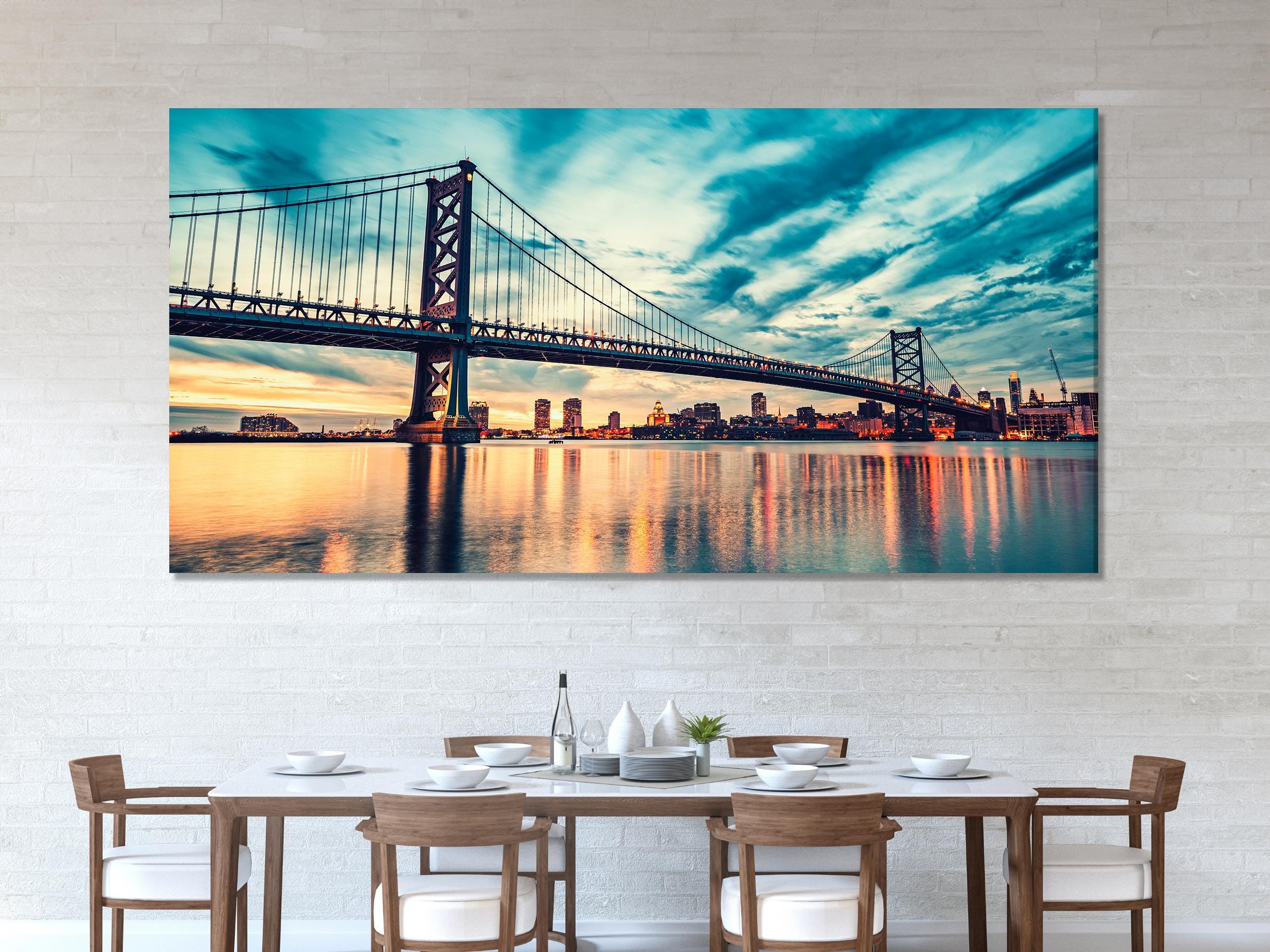 Contemporary skyline artwork featuring sleek high-rises and architectural details, enhanced by vibrant reflections that create an atmospheric cityscape.