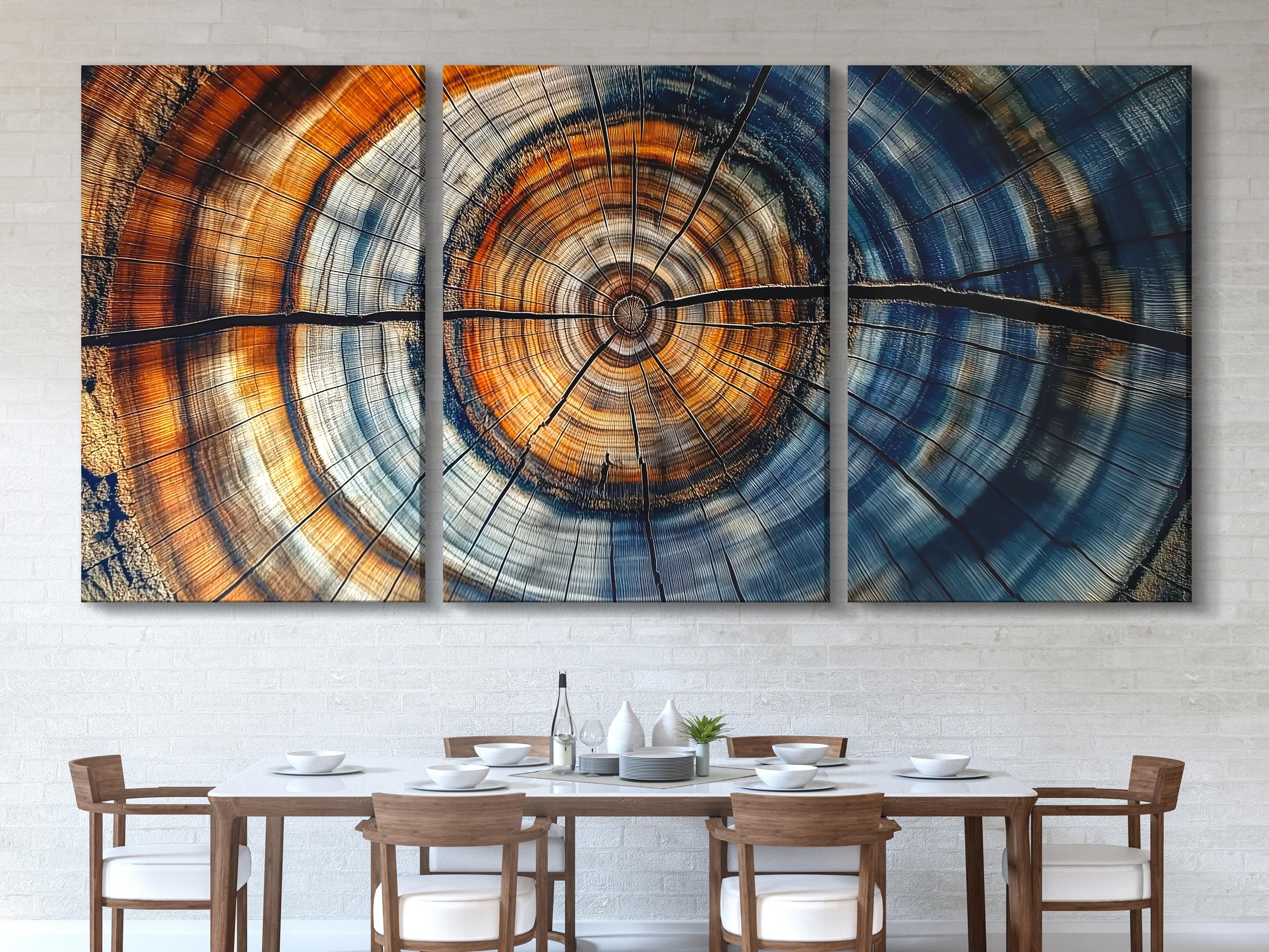 Extra Large Office Decor -Abstract Tree Ring Canvas Art, Rustic Wall Decor, Nordic Nature-Inspired Artwork, Colorful Wood Grain Canvas Print