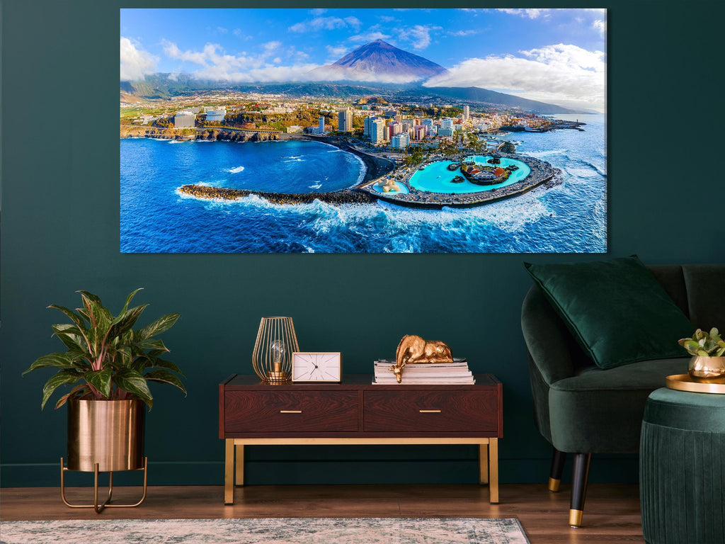 Tenerife Large Print - Puerto de la Cruz Canvas Print, Aerial 3-Panel Tenerife Coastline Print, Coastal Wall Art, Tenerife Modern Home Decor
