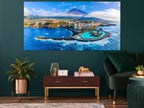 Tenerife Large Print - Puerto de la Cruz Canvas Print, Aerial 3-Panel Tenerife Coastline Print, Coastal Wall Art, Tenerife Modern Home Decor
