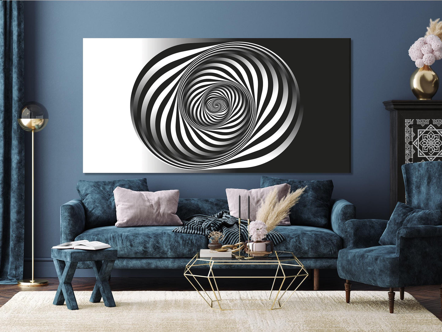 Schwarz-Weiß Abstrakter Spiral-Leinwanddruck – Moderne geometrische Wandkunst, optische Illusion, zeitgenössisches Dekor für Wohnzimmer