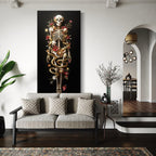 Art mur Skeleton - Toile d'art squelette gothique florale, œuvre serpent doré, Décor mural du surréalisme sombre, Impression sur toile anatomie baroque