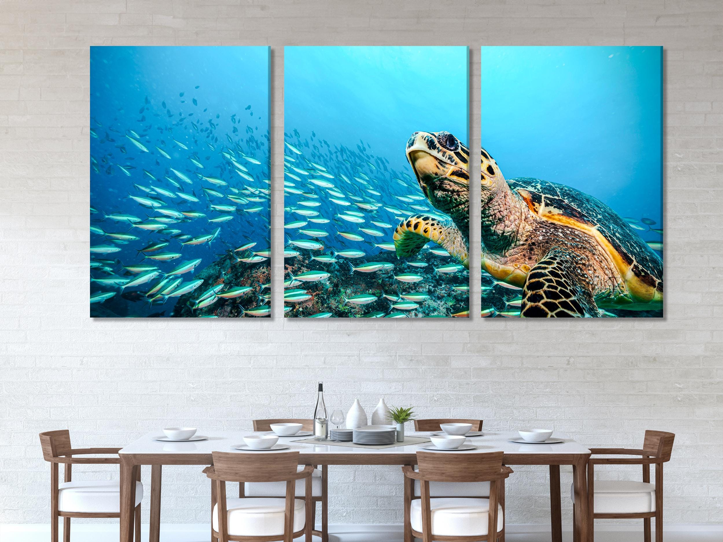 Sea Turtle Wall Art - Marine Life Canvas Print, Large Underwater Art, Modern Sea Life Artwork, Sea Turtle Art Print, Above Couch Ocean Decor