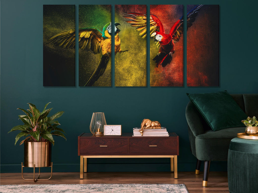 Kleurrijke Ara-muurkunst, Ara-papegaai canvasprint, extra groot tropisch vogelkunstwerk, exotisch canvas voor levendige dierenwinkelmuurdecoratie