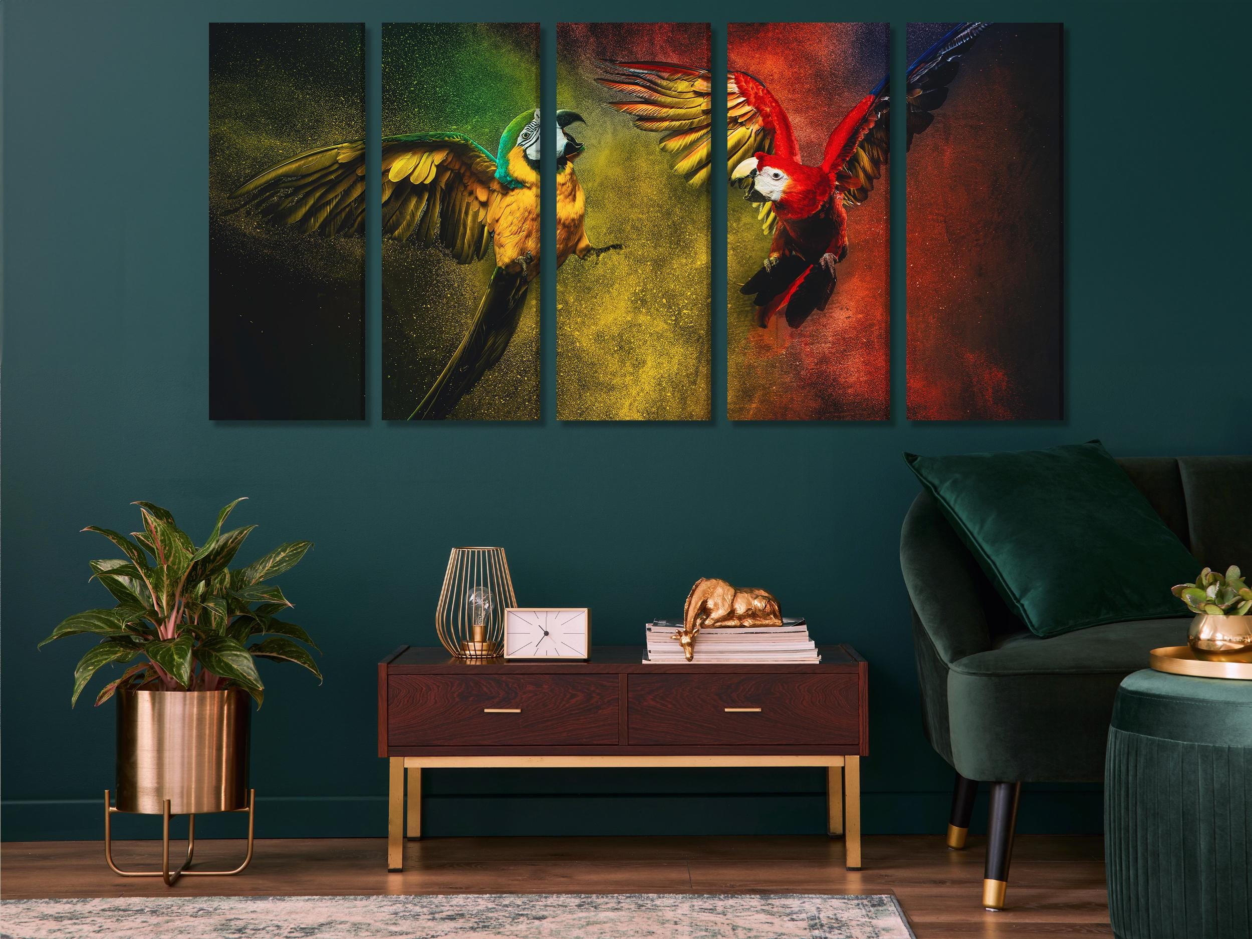 Kleurrijke Ara-muurkunst, Ara-papegaai canvasprint, extra groot tropisch vogelkunstwerk, exotisch canvas voor levendige dierenwinkelmuurdecoratie