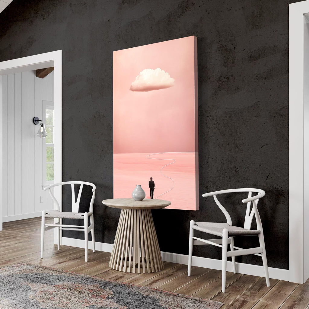 Blush Pink Cloud Wall Art - Minimalist Surreal Print Over the Bed Decor, Peach Abstract Artwork for Bedroom, Dreamy Above Bed Cloud Wall Art