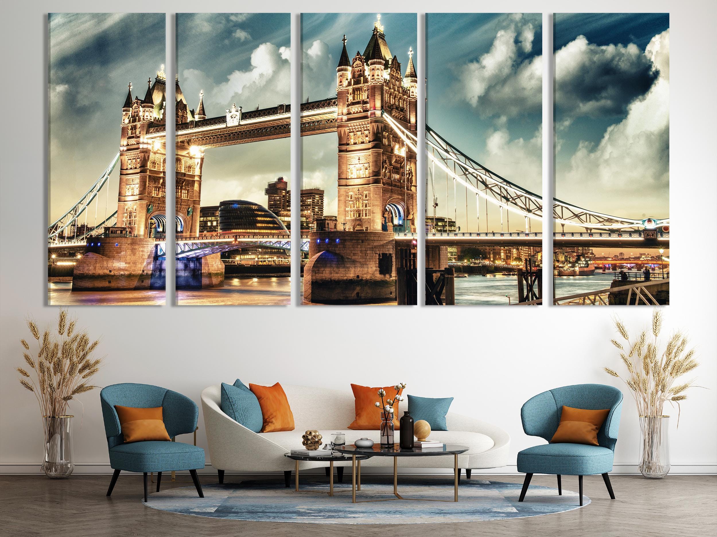London Tower Bridge Canvas Print, 3-Panel London Wall Art, UK Landmark Wall Decor, London Bridge Art Print, Office Wall Decor London Artwork