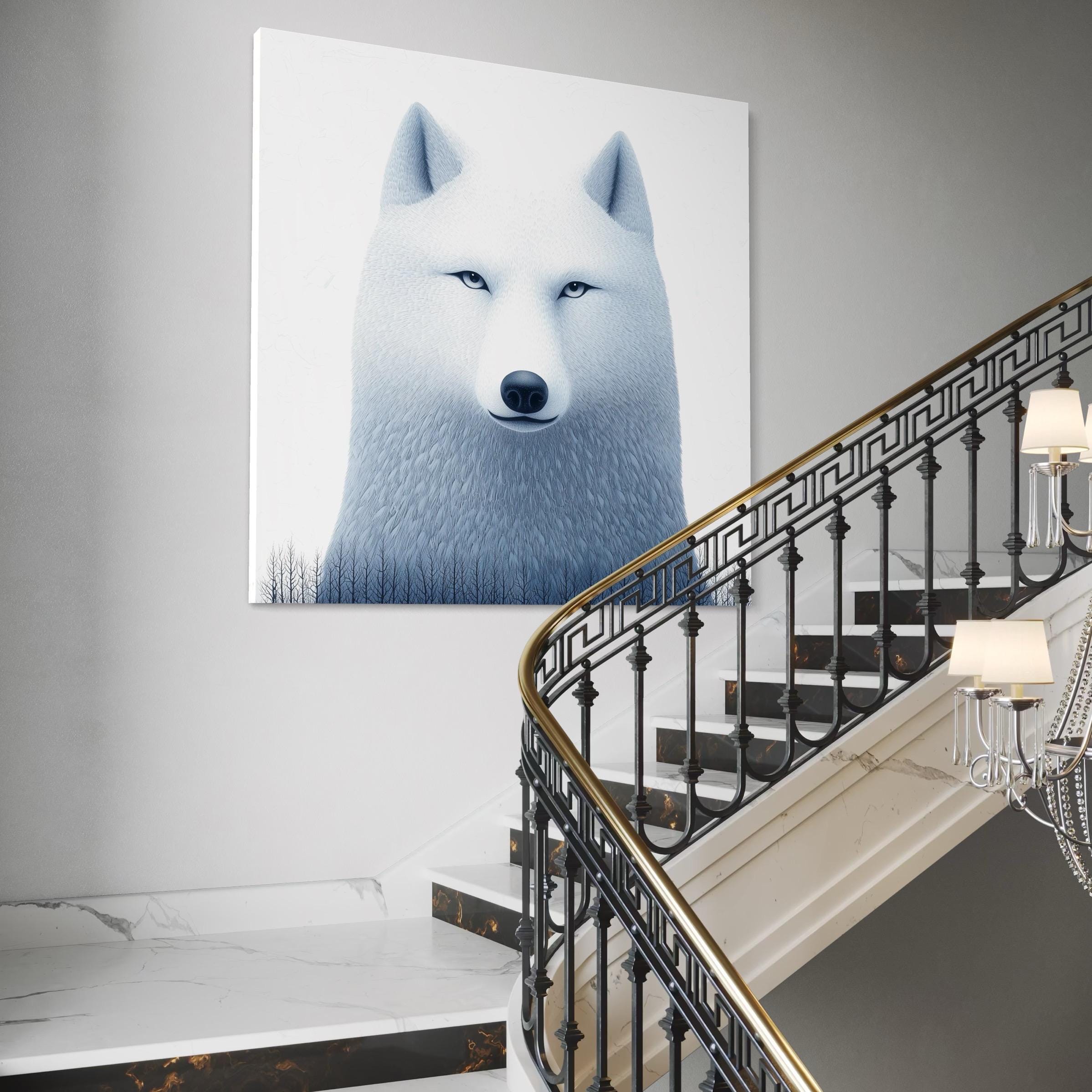 Arctic Wolf Wall Art - White Wolf Canvas Print, Minimalist Wildlife Artwork, Nordic Wall Decor, Wolf Art Print, Abstract Wolf Wall Art Print