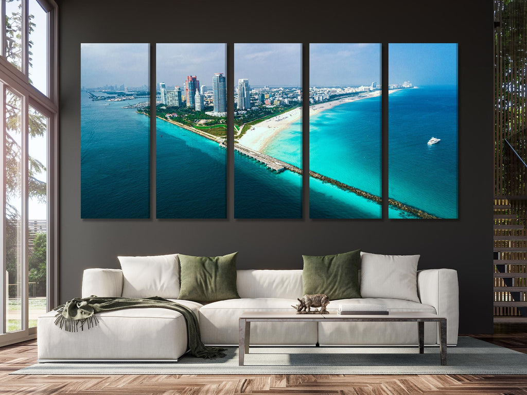 Large Miami South Beach Canvas Print, Aerial Florida Coastline Wall Art, XXL Miami FL Artwork, Stunning Miami Beach Canvas for Modern Decor