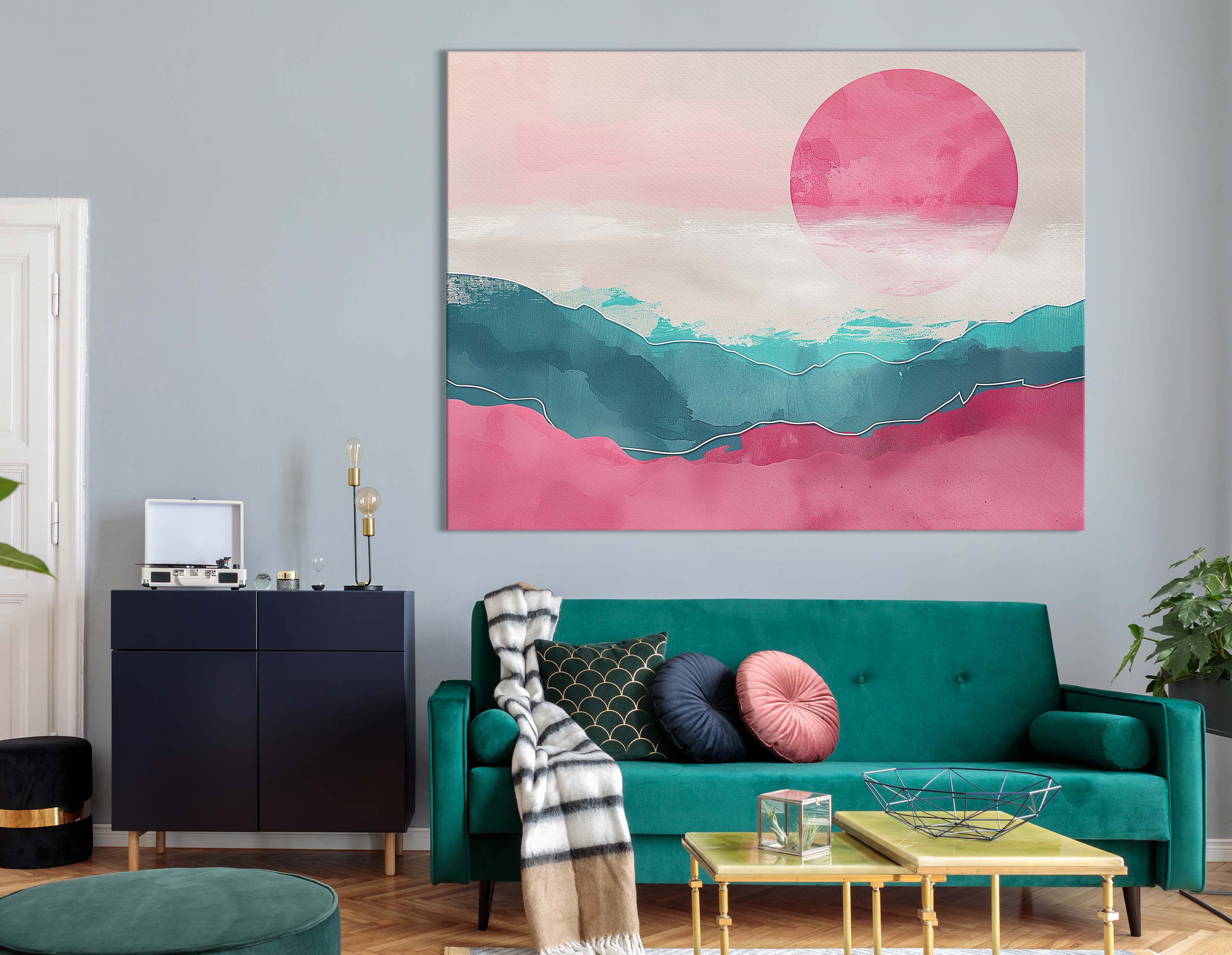 Pink Sunset Over Mountains Abstract Art Print