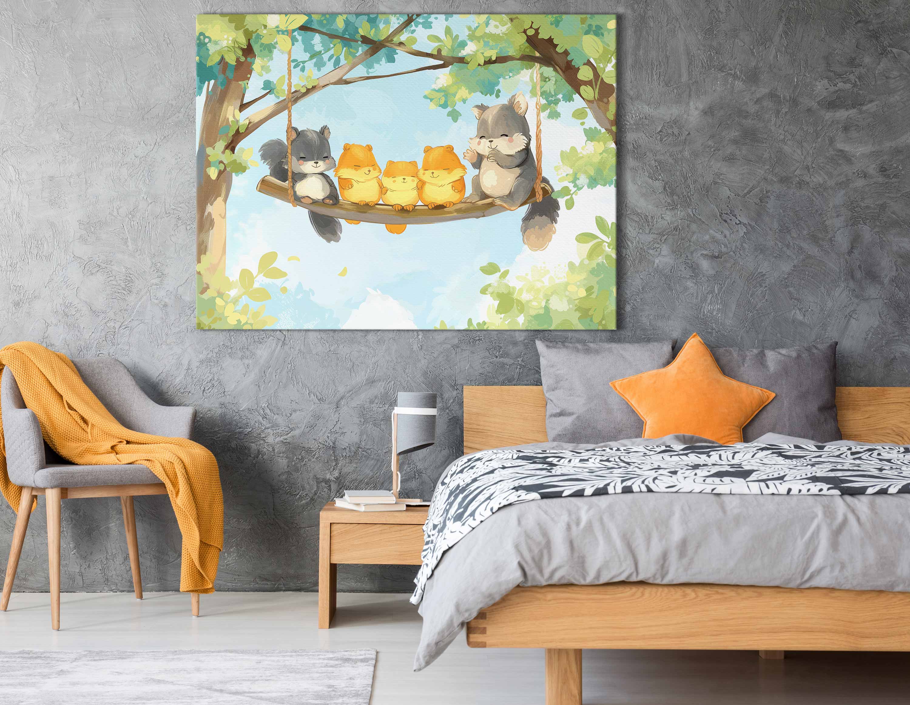 Playful Baby Squirrels on Swing Wall Art