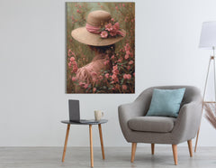 Dama con sombrero de flores - Cuadro en lienzo