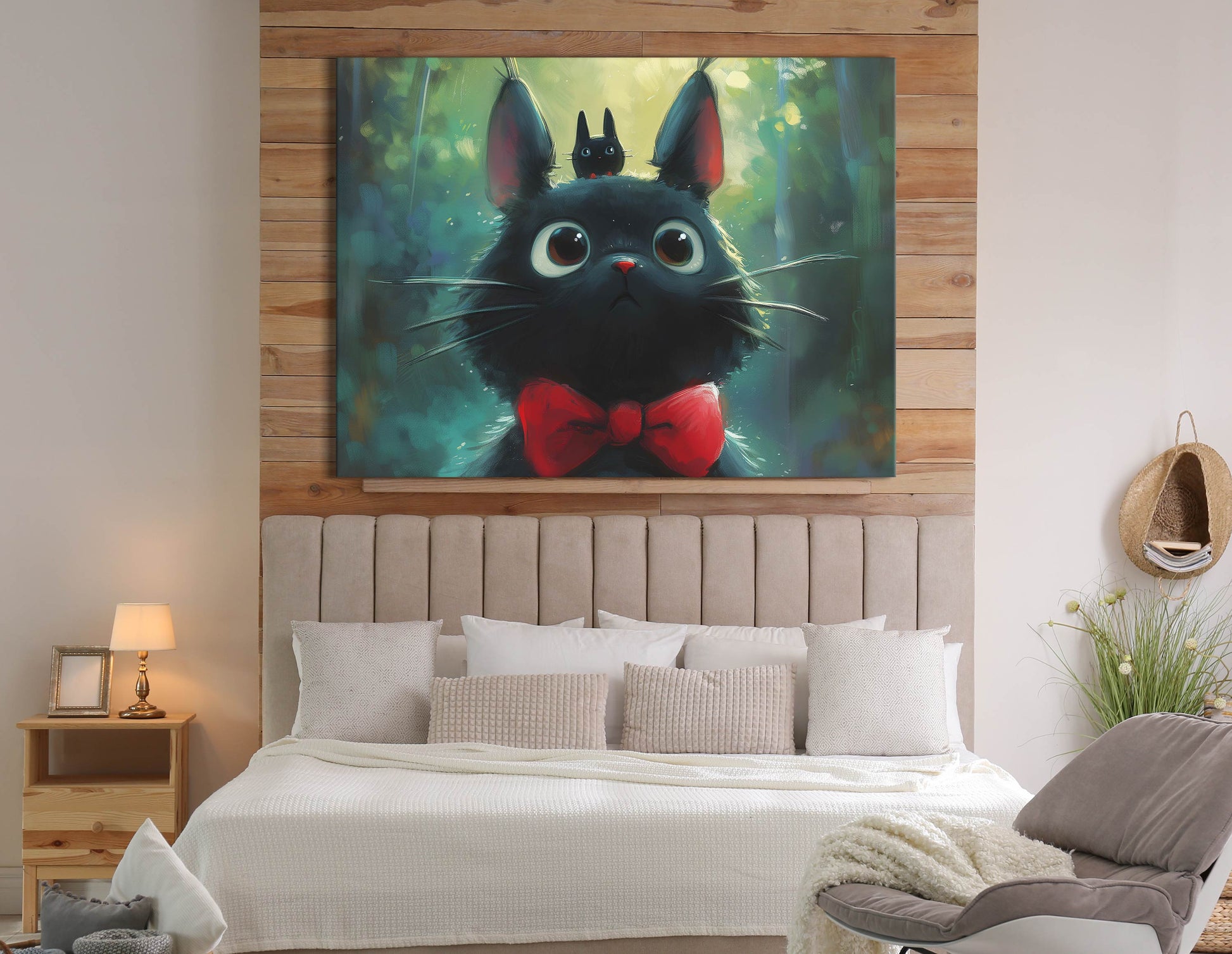 Expressive-Eyed Cat with Red Bow Tie Art 