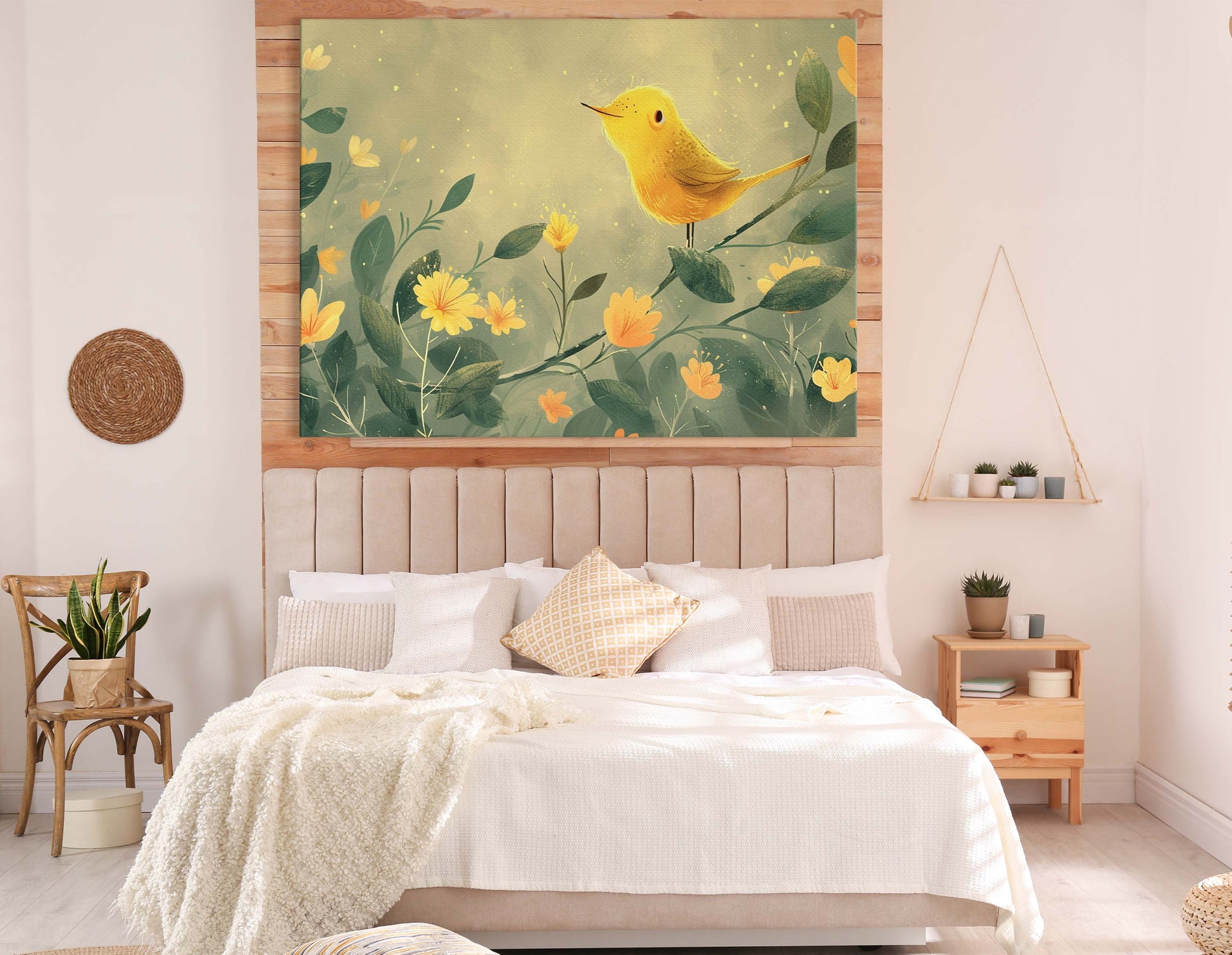 Sunny Yellow Bird and Blooms Wall Hanging