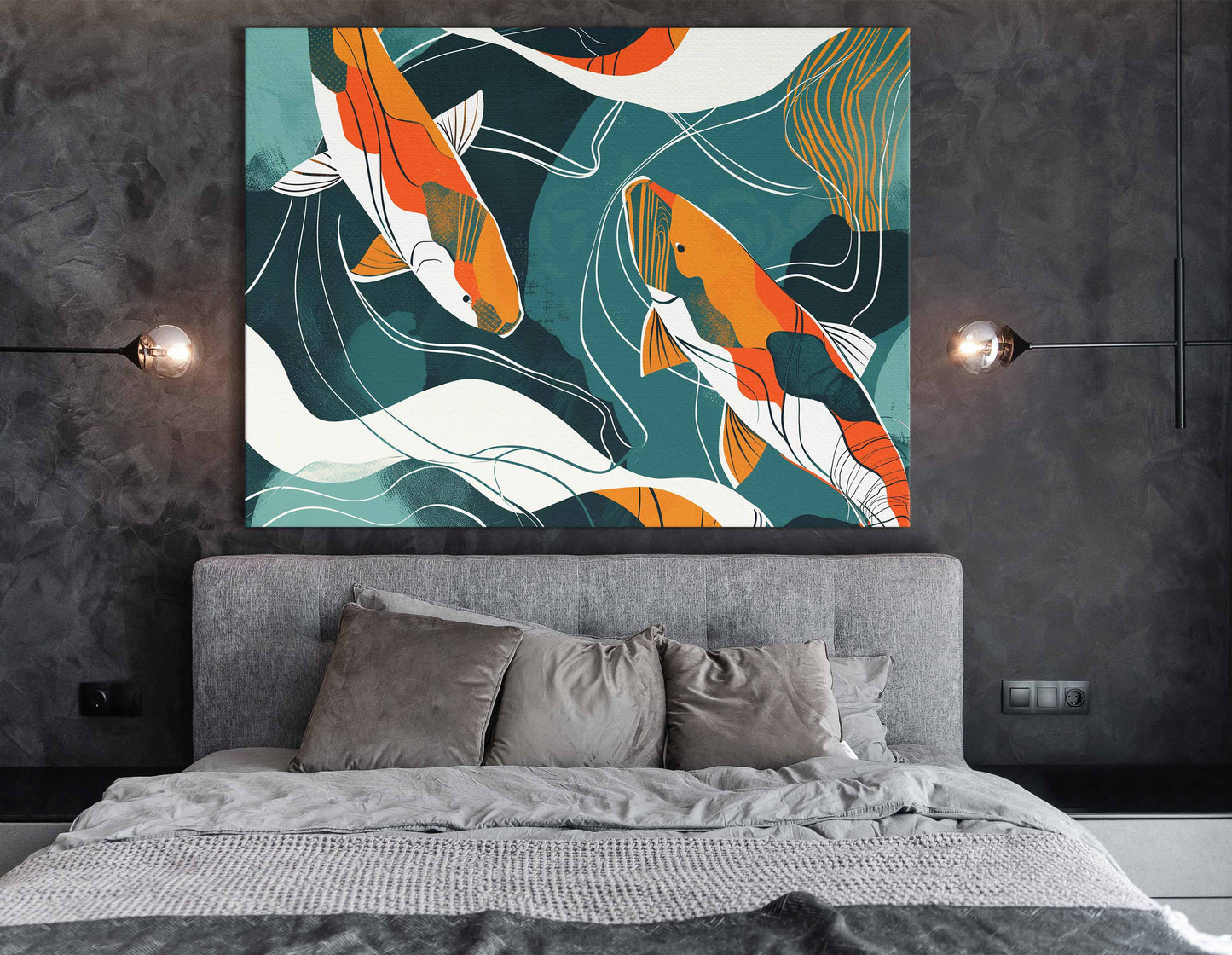 Teal and Orange Koi Fish Canvas Print