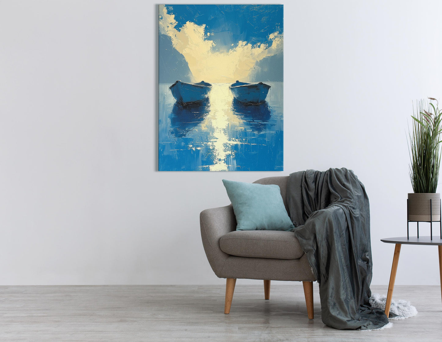 Serene Waterscape with Boats - Canvas Print