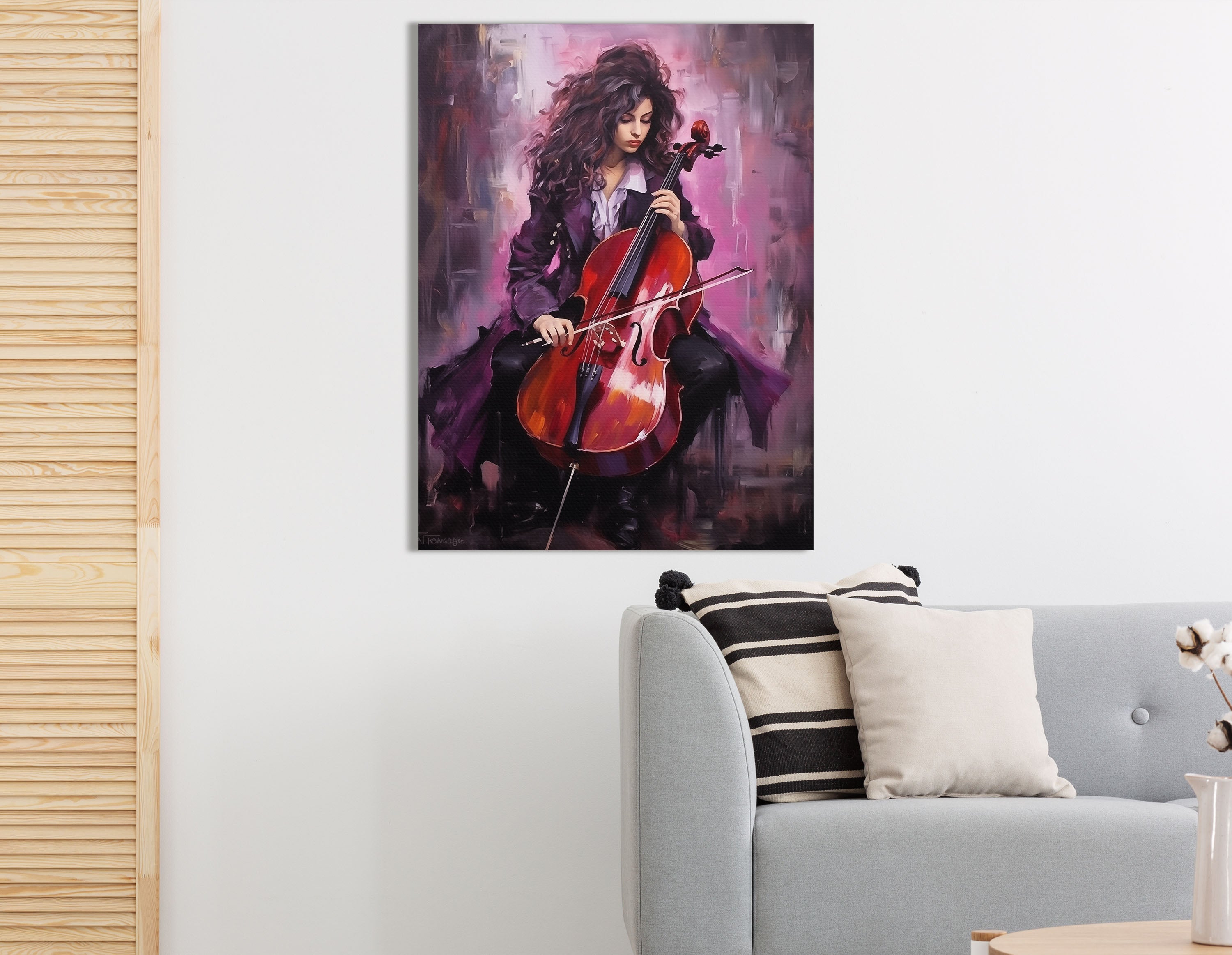 Girl with Cello Painting