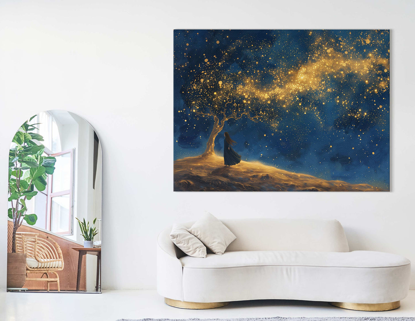 Mystical Figure under Starlit Tree Wall Decor