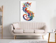 Vibrant Swirl Abstract Cat Canvas Art